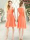 Orange Sleeveless Lace Knee Length Evening Dress