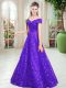 Lovely Sleeveless Floor Length Beading Lace Up Homecoming Dress with Purple