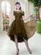 Brown Tulle Lace Up Off The Shoulder Short Sleeves High Low Evening Dress Lace