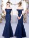 Inexpensive Navy Blue Sleeveless Floor Length Lace Lace Up Dama Dress for Quinceanera