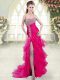Discount Fuchsia Sweetheart Lace Up Beading and Ruffled Layers Prom Gown Brush Train Sleeveless