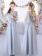 Grey Empire Appliques Vestidos de Damas Lace Up Tulle Sleeveless Floor Length