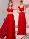 Suitable Red Prom Gown Prom and Party and Military Ball with Beading V-neck Sleeveless Lace Up