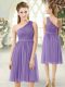 Artistic Lavender Chiffon Side Zipper One Shoulder Sleeveless Knee Length Evening Dress Lace