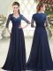 Dazzling Zipper Prom Party Dress Blue for Prom and Party with Pick Ups Sweep Train