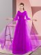 Purple A-line Tulle V-neck Long Sleeves Beading Floor Length Lace Up Prom Dresses