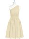Champagne A-line Chiffon One Shoulder Sleeveless Belt Mini Length Zipper Party Dress for Girls