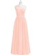 Gorgeous One Shoulder Sleeveless Evening Dress Floor Length Lace Pink Chiffon