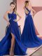 Vintage Royal Blue Column/Sheath Beading and Ruching Dress for Prom Backless Chiffon Sleeveless