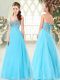 Fancy Floor Length Aqua Blue Prom Dress Tulle Sleeveless Beading  Fancy Floor Length Aqua Blue Prom Dress Tulle Sleeveless Beading