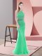Dynamic Halter Top Sleeveless Sweep Train Backless Homecoming Dress Green Tulle