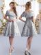 Grey Zipper Court Dresses for Sweet 16 Short Sleeves Knee Length Lace