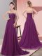 Custom Design Purple Prom Evening Gown Prom and Party and Military Ball with Beading and Lace Strapless Sleeveless Sweep Train Zipper