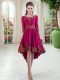 High Low Lace Up Prom Dress Fuchsia for Prom and Party with Embroidery