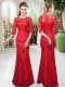 Cheap Red Mermaid Lace Prom Party Dress Zipper Half Sleeves Floor Length  Cheap Red Mermaid Lace Prom Party Dress Zipper Half Sleeves Floor Length