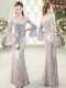 Most Popular Floor Length Mermaid Long Sleeves Silver Prom Gown