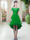 Pretty Off The Shoulder Short Sleeves Party Dress Wholesale High Low Appliques Green Tulle