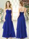 Sweetheart Sleeveless Prom Evening Gown Ankle Length Ruching Royal Blue Chiffon
