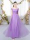 Charming Sleeveless Floor Length Lace Lace Up Court Dresses for Sweet 16 with Lavender