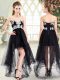 Traditional Black Sleeveless High Low Appliques Lace Up Dress for Prom