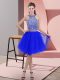 Royal Blue Sleeveless Knee Length Beading Backless Homecoming Dress