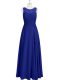 Unique Empire Prom Evening Gown Royal Blue Scoop Chiffon Sleeveless Floor Length Zipper