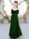 Short Sleeves Tulle Floor Length Lace Up Quinceanera Dama Dress in Green with Ruching