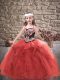 Embroidery and Ruffles Little Girls Pageant Dress Wholesale Red Lace Up Sleeveless Floor Length