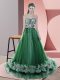 Green Sleeveless Tulle Sweep Train Lace Up Prom Dress for Prom and Party and Military Ball