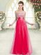 Suitable Coral Red Tulle Lace Up Sweetheart Sleeveless Floor Length Party Dress Wholesale Beading