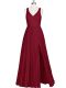 Custom Fit V-neck Sleeveless Floor Length Pleated Wine Red