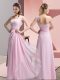 Shining Baby Pink Column/Sheath Beading and Appliques Prom Party Dress Zipper Chiffon Sleeveless Floor Length