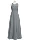 Stylish Empire Dress for Prom Grey Scoop Chiffon Sleeveless Floor Length Zipper