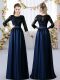 Stylish Navy Blue 3 4 Length Sleeve Satin Zipper Quinceanera Court Dresses for Prom and Party and Wedding Party