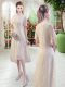 Ideal Champagne Side Zipper High-neck Short Sleeves Tea Length Dress for Prom Lace