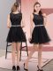 Black A-line Tulle Scoop Sleeveless Beading Mini Length Zipper Prom Dress