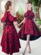 A-line Prom Gown Red Halter Top Sleeveless High Low Zipper