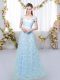 Fantastic Blue Quinceanera Court of Honor Dress Prom and Party and Wedding Party with Appliques Off The Shoulder Cap Sleeves Lace Up