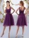 Customized V-neck Sleeveless Zipper Quinceanera Court Dresses Purple Tulle