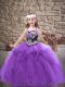 Purple Sleeveless Floor Length Embroidery and Ruffles Lace Up Girls Pageant Dresses