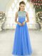 Enchanting Floor Length Blue Evening Dress Scoop Sleeveless Side Zipper