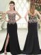 Fashionable Black Zipper Sweetheart Beading and Appliques Prom Party Dress Elastic Woven Satin Sleeveless Sweep Train