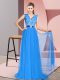 Empire Sleeveless Blue Prom Dress Sweep Train Zipper