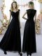 Black Cap Sleeves Floor Length Lace Zipper Damas Dress