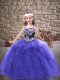 Customized Purple Sleeveless Embroidery and Ruffles Floor Length Pageant Gowns For Girls
