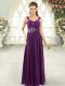 Sophisticated Dark Purple Spaghetti Straps Neckline Beading and Ruching Prom Party Dress Sleeveless Lace Up