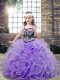 Nice Lavender Sleeveless Embroidery and Ruffles Floor Length Girls Pageant Dresses