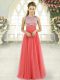 Watermelon Red Sleeveless Beading Floor Length Evening Dress