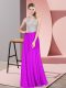 Sophisticated Purple Chiffon Zipper Halter Top Sleeveless Floor Length Homecoming Dress Beading