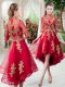 Suitable Red Zipper High-neck Appliques Prom Party Dress Tulle Half Sleeves